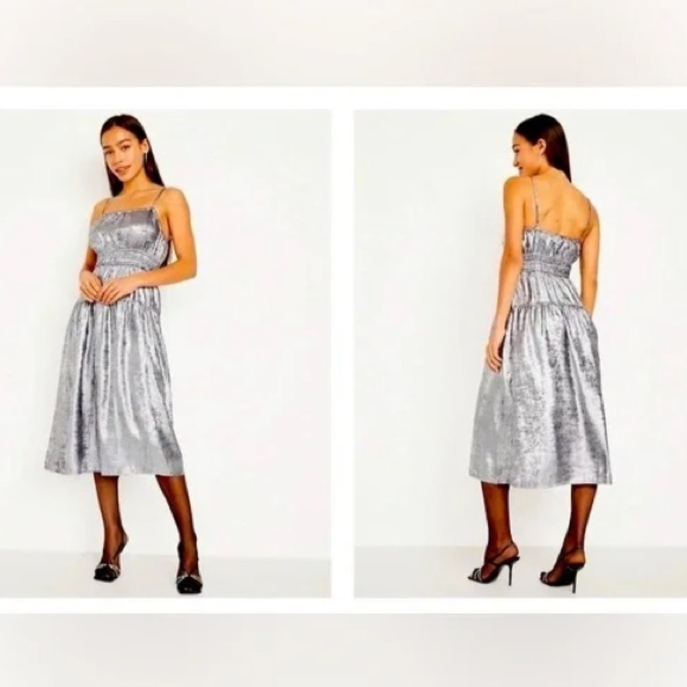 Elegant Silver Midi Dress